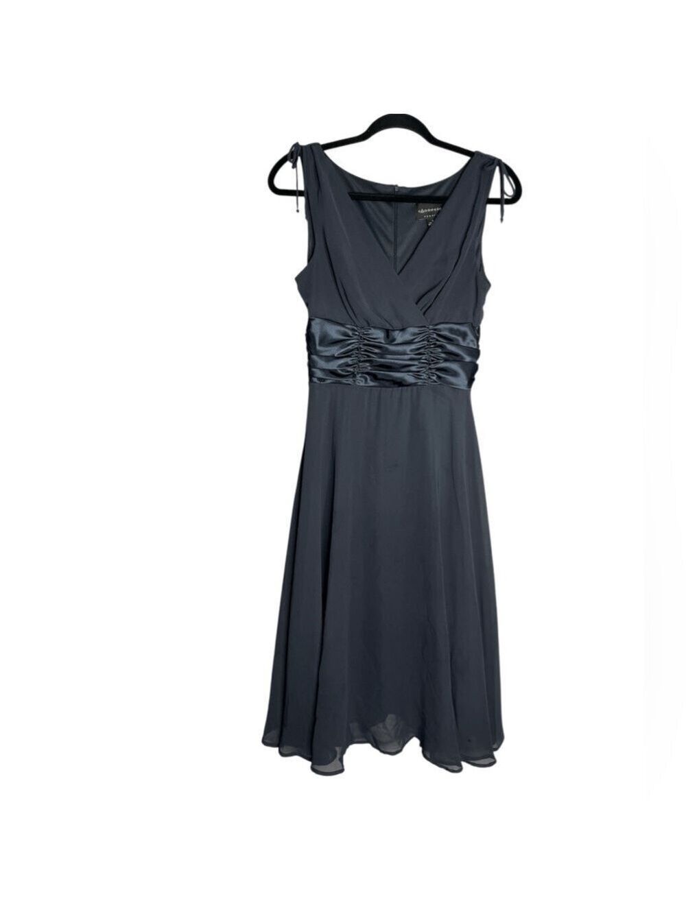 Connected Apparel Grey Sleeveless Chiffon Surplice Party Wedding Guest Dress, 6